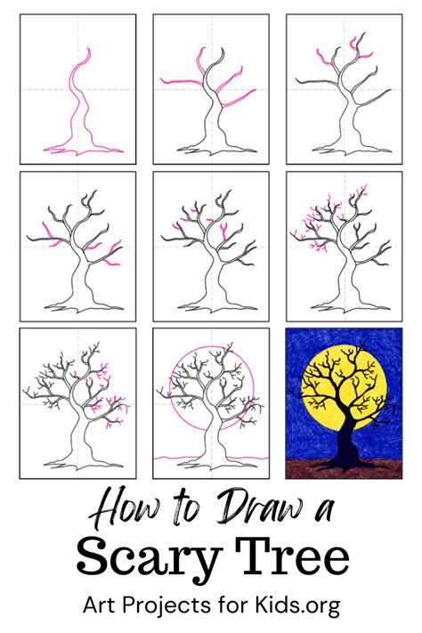 How to Draw Spooky Trees Step by Step with Pictures Art by Ro