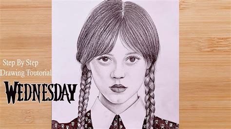 How to Draw WEDNESDAY ADDAMS, Drawing Tutorial (step by step)