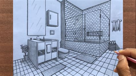 How to Draw a Bathroom in 2Point Perspective YouTube