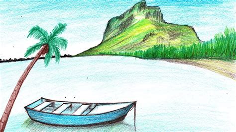 How to Draw a Boat in Water Scenery Step by Step YouTube