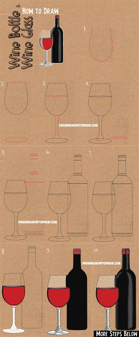 How to Draw a Bottle and Glasses of Wine Drawing Tutorial How to Draw