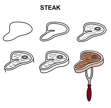 How to Draw a Cartoon Steak Really Easy Drawing Tutorial Food
