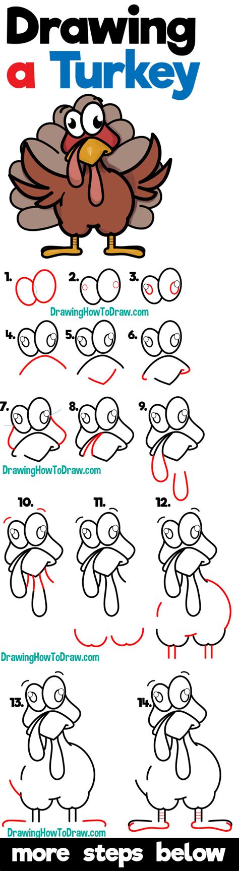 How to Draw a Cartoon Turkey Easy Drawing Tutorial For Kids