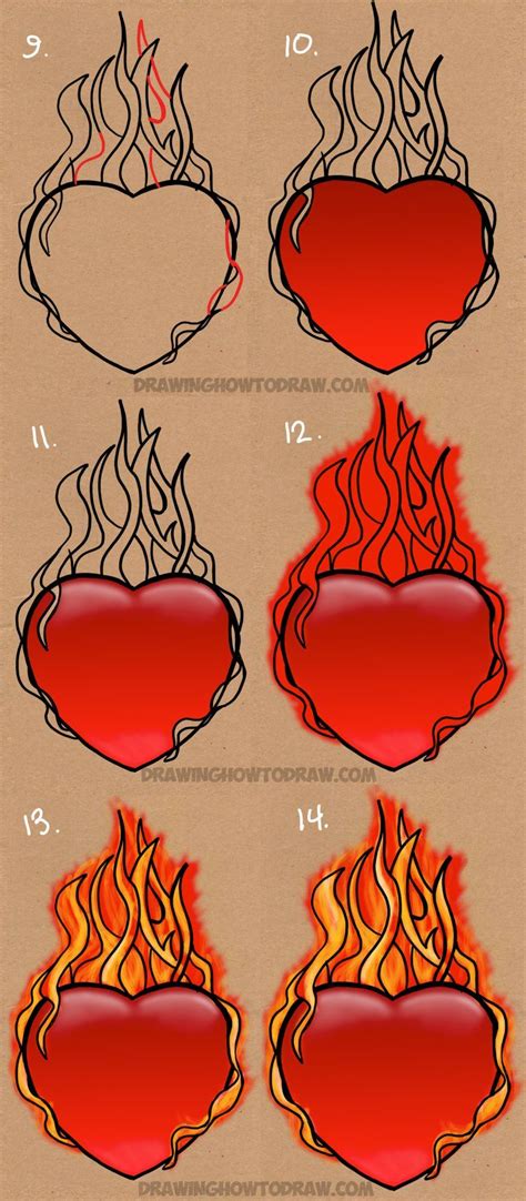 How to Draw a Flaming Heart on Fire with Step by Step Drawing Tutorial