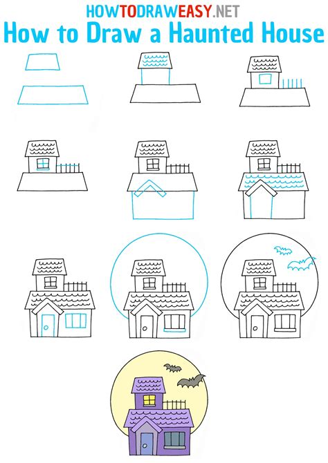 How to Draw a Haunted House Tutorial and Haunted House Coloring Page