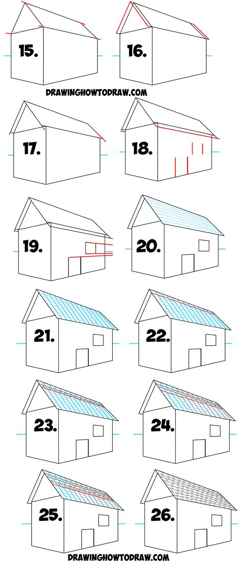 How to Draw a Roof and Shingles with Two Point Perspective Easy Step