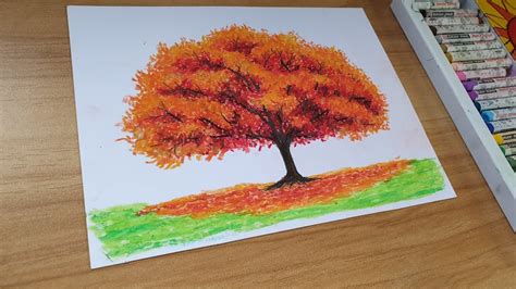 How to Draw an Autumn Tree with Oil Pastels for Beginners step by step