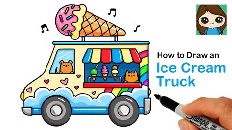 How to Draw and Paint Ice Cream Truck for beginners Step by Step