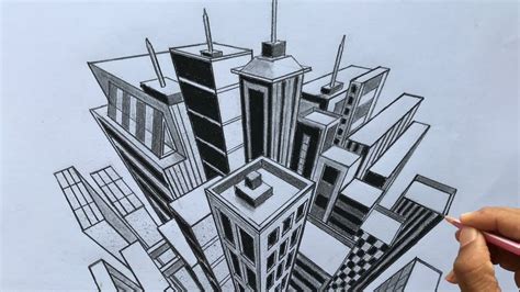 How to Draw using 3Point Perspective A Town Drawing Stepbystep