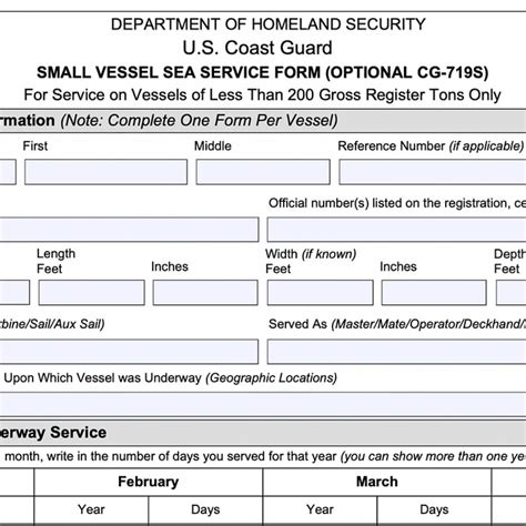 How to Fill Out CG719S Small Vessel Sea Service Form