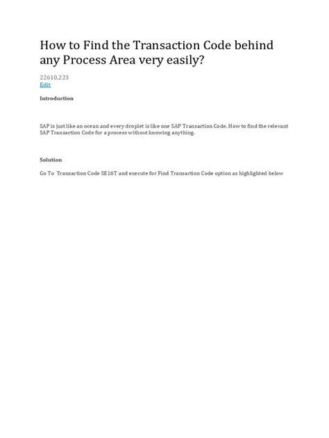 How to Find the Transaction Code behind any Process Area very easily