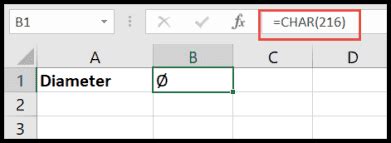 How to Insert Diameter Symbol in Excel Excel Champs.