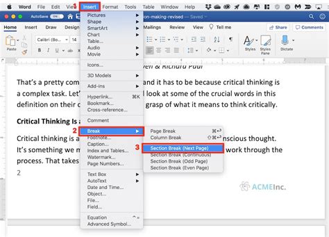 How to Insert section breaks in Microsoft Word