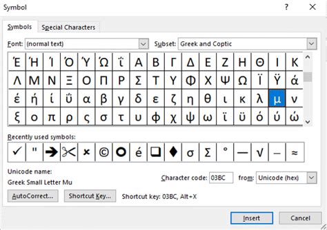 How to Insert the Mu or Micro Symbol in Word (µ).