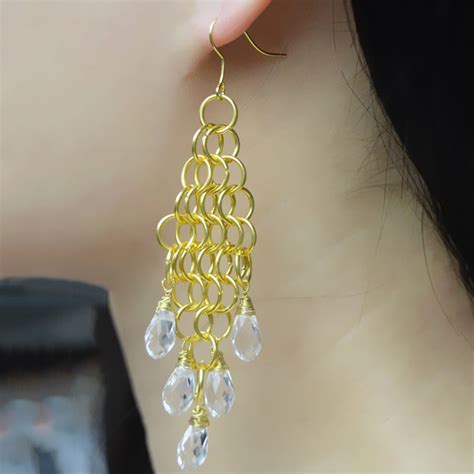 How to Make Golden Chain Maille Earrings with Crystal