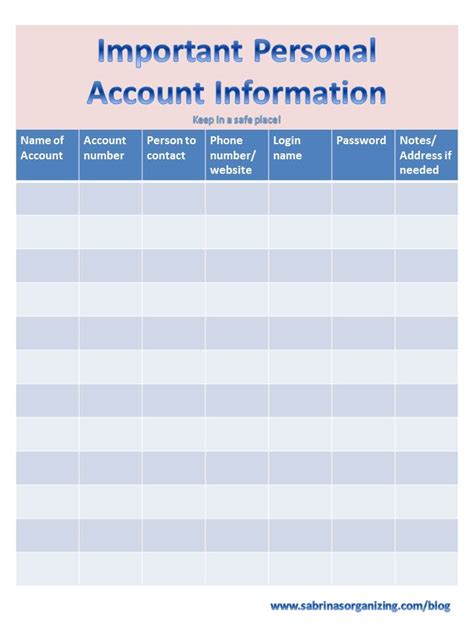 How to Make an Important Personal Account Information List Sabrinas Organizing