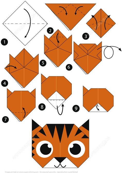 How to Make an Origami Tiger Face Step by Step Instructions Free Printable Papercraft Templates
