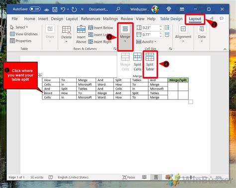 How to Merge, split & format cells in Microsoft Word 2010