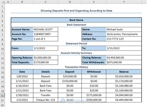 How to Organize Bank Statements in Excel 2 Methods