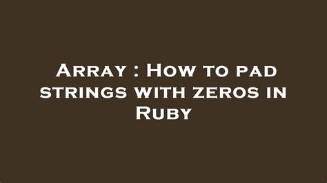 How to Pad a String in Ruby - YouTube