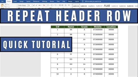 How to Repeat Header Rows in Microsoft Word Quick Tutorial YouTube