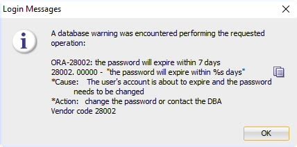 How to Resolve ORA-28002: the password will expire within 7 days