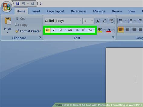 How to Select All Text with Particular Formatting in Word 2013