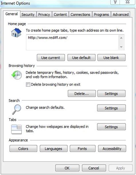 How to Set Default Homepage in Windows 7 Internet Explorer?