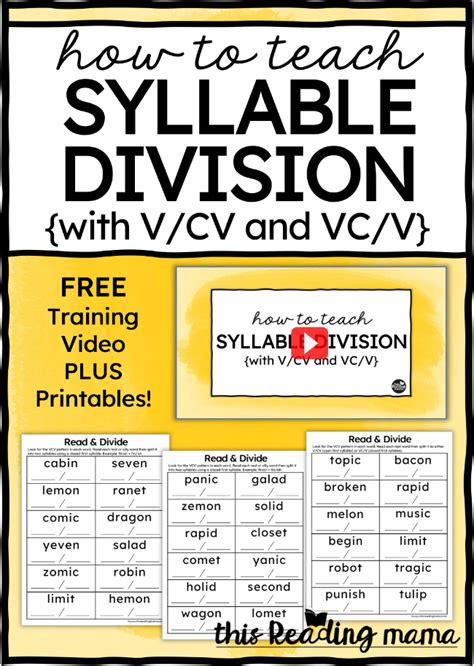 How to Teach Syllable Division with V/CV & VC/V This Reading Mama