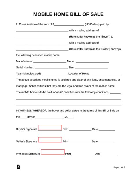 How to Use Mobile Home Bill of Sale Form (Free Forms)