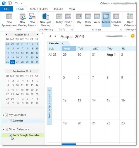 How to View Your Google Calendars in Outlook 2013 Outlook calendar