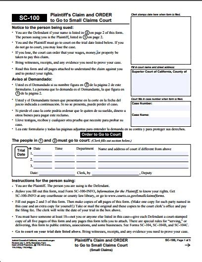 How to Win in Small Claims Court. Download SC100 small claims form