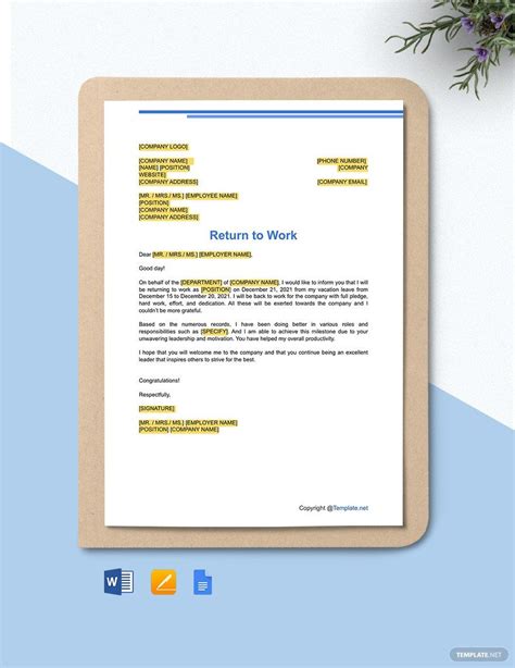 How to Write a Return to Work Letter (Note) Format & Example