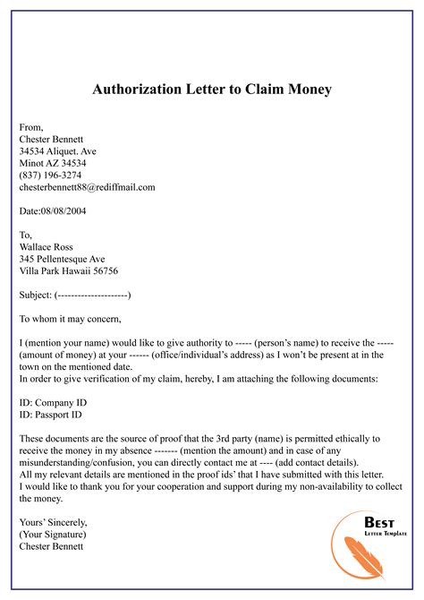 How to Write an Authorization Letter to Claim Money