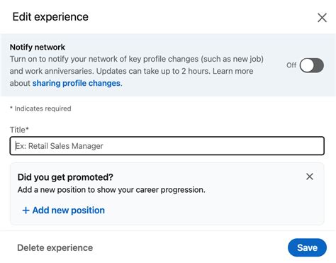 How to add a promotion on linkedin. Feb 12, 2014 · In these cases, outline your promotions and title changes under one company heading. You will minimize the number of times each employer is listed on your profile, while still emphasizing your ... 