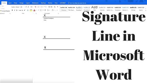 How to add a signature line in word. 1. Go to Insert tab in the Ribbon. 2. Find Text group, click the drop down arrow next to Signature Line and select Microsoft Office Signature Line in the drop-down list. 3. The Signature Setup dialog box will display, enter related text in the first three text boxes according to your actual needs, and clear the original info … 