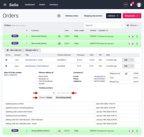 How to add a tracking number Sello