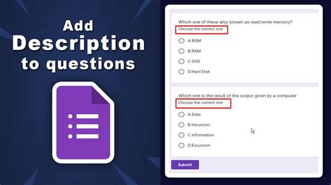 How to add description to questions in google forms YouTube