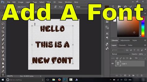 How to add font to photoshop. After installing the font, open photoshop, and select the text option. Click on the fonts option from the top and search the font. You will see that the font has been added to your Photoshop CC. Let’s write something using our newly added font in Photoshop. From the top, you can change the size and color of the text. 