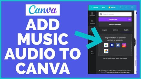 How to add music to canva video. Go to the Uploads tab and click on the Audio button. This will open a window where you can drag or upload your music file to Canva. 