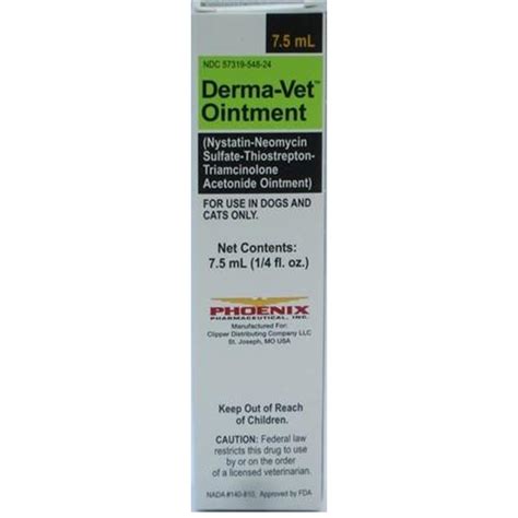 How to apply derma-vet ointment in ears. Product Description. Terramycin Ophthalmic Ointment contains oxytetracycline and polymyxin B. This eye ointment is safe for dogs, cats, and horses. It is an excellent choice for treating superficial ocular infections like corneal ulcers, pinkeye, and conjunctivitis. 