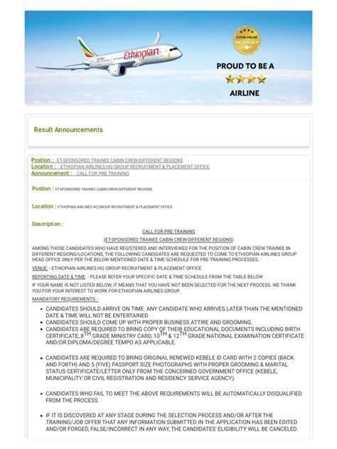 How to apply ethiopian airlines cabin crew.  If the attached documents ...