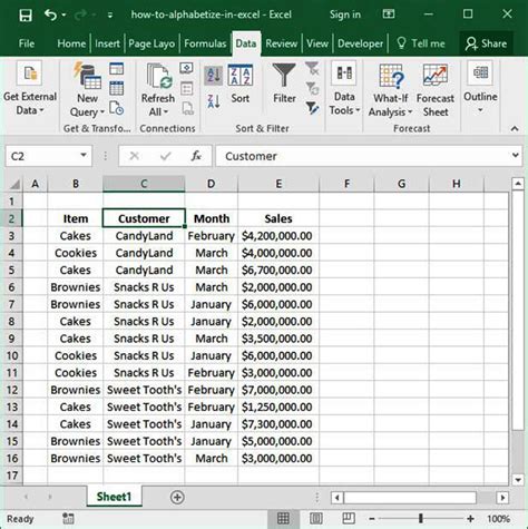 How to arrange excel in alphabetical order