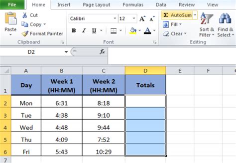 How to autosum time in excel