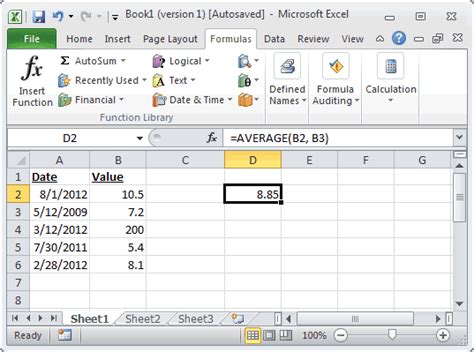 How to average function in excel