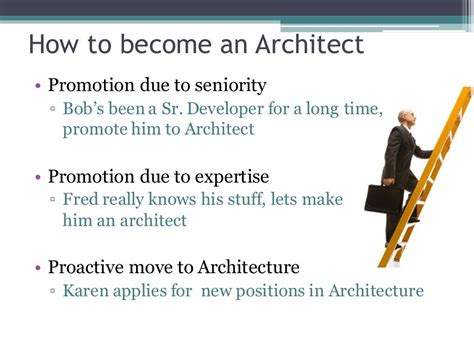 How to become an architect. Mar 3, 2023 · Here are the steps you can follow to become an IT architect: 1. Pursue a degree. Begin the process of becoming an IT architect by earning a bachelor's degree in a computer-related field. Select a degree like computer engineering, computer science, information technology or a similar field. 