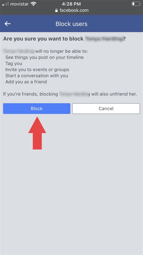 How to block facebook account in mobile
