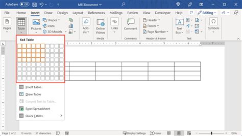 How to build a table in word