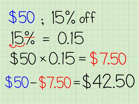 Sale Price = $29.74 (answer). This means the cost of the item to you is $29.74. You will pay $29.74 for an item with an original price of $34.99 when discounted 15%. In this example, if you buy an item at $34.99 with 15% discount, you will pay 34.99 - 5 = 29.74 dollars..
