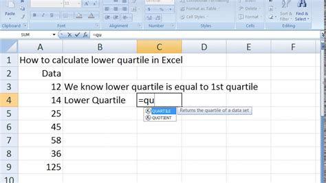 How to calculate lower quartile in excel